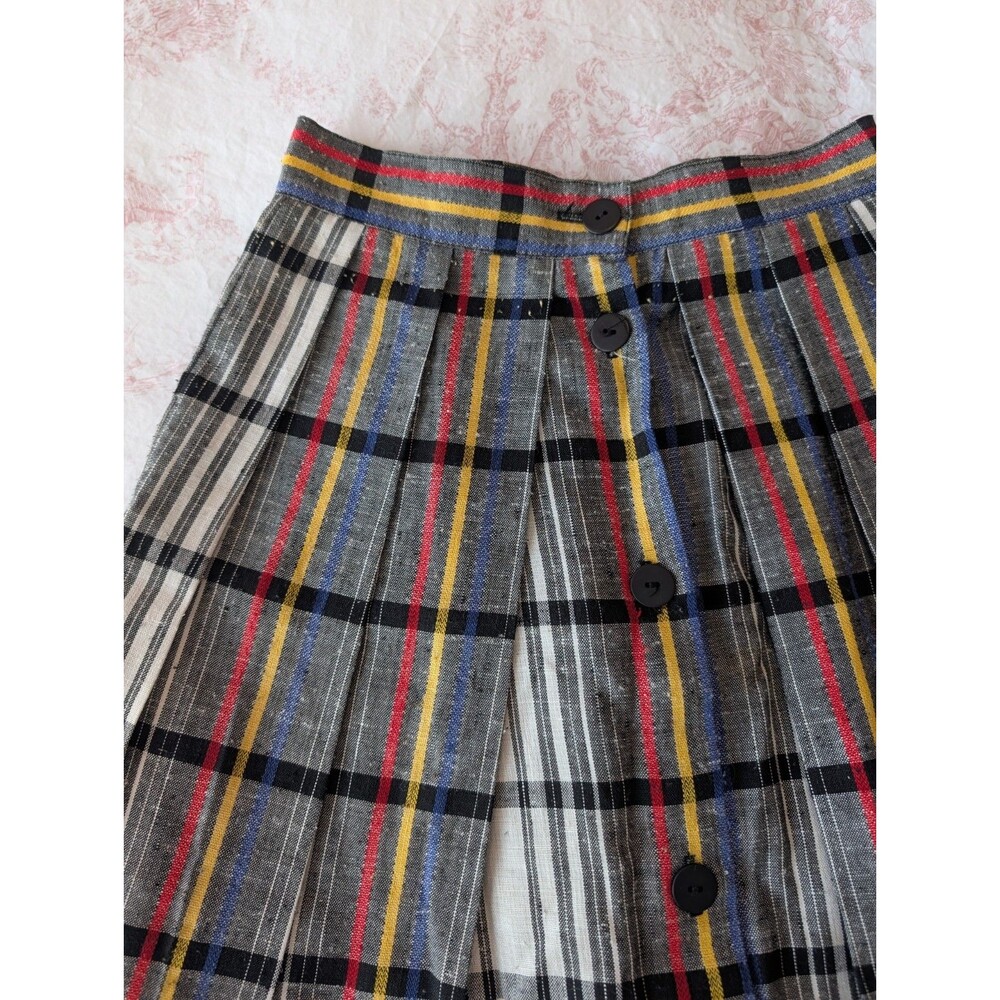 Vintage Chaus Plaid Pleated Midi Skirt XS Primary Colors
